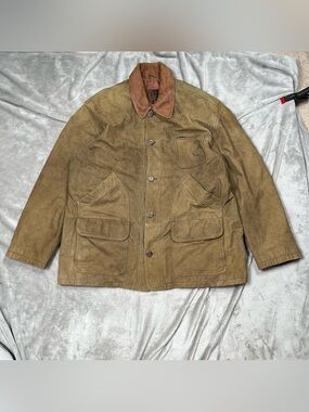 Vintage 90s Winlit Leather Barn Coat Mens XL Tan Chore Lined Button Up Heritage